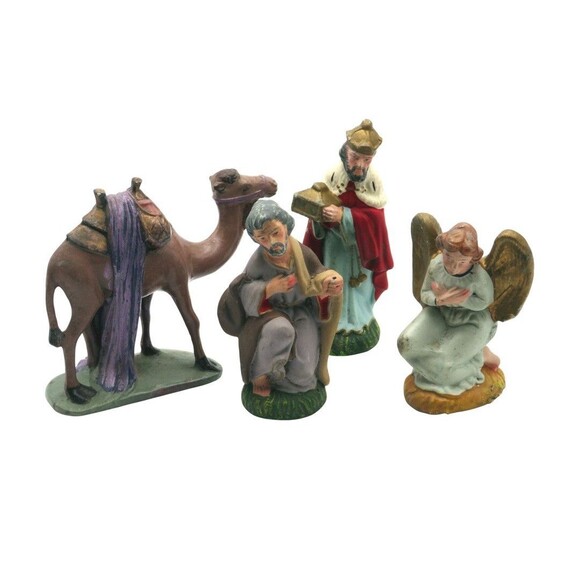 Vintage Christmas Ceramic Nativity Camel with 3 Paper Mache Figures Japan - Picture 1 of 6